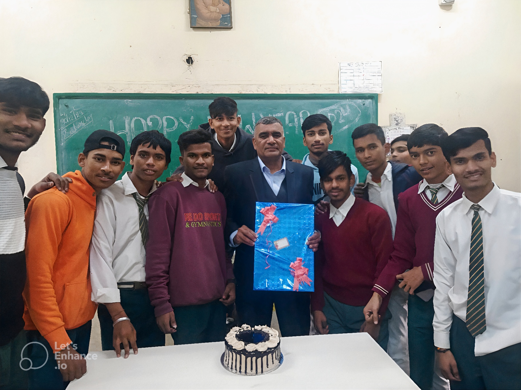 Celebrating with students in classroom